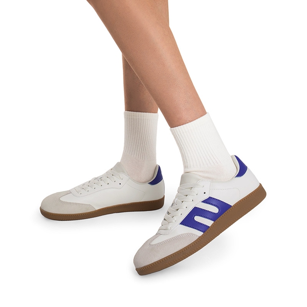 [Nia] Retro Faux Suede Toe Fashion Sneakers - WHITE PURPLE - 1