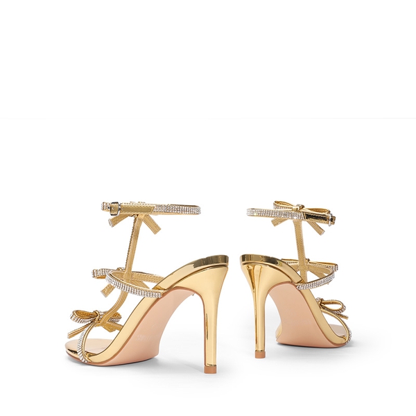 Rhinestone Bow Stiletto Sandals - GOLD - 2
