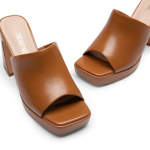Square Toe Chunky Sandals - TAN - 6
