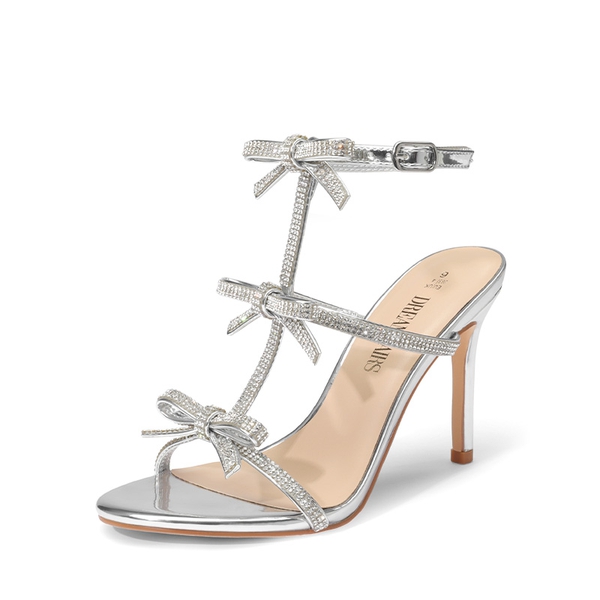Rhinestone Bow Stiletto Sandals - SILVER -  0