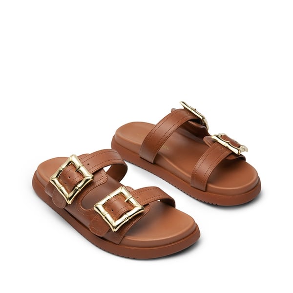 Arch Support Buckle Slide Sandals - COGNAC - 5