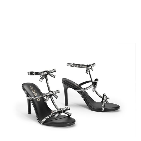 Rhinestone Bow Stiletto Sandals - BLACK - 3