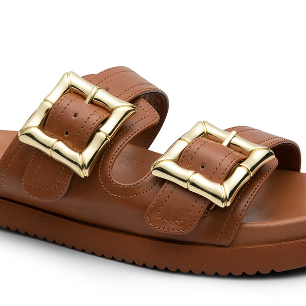 Arch Support Buckle Slide Sandals - COGNAC - 6