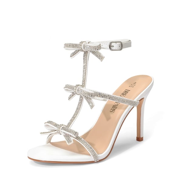 Rhinestone Bow Stiletto Sandals - WHITE -  0