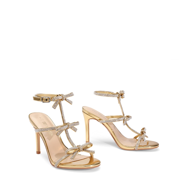 Rhinestone Bow Stiletto Sandals - GOLD - 3