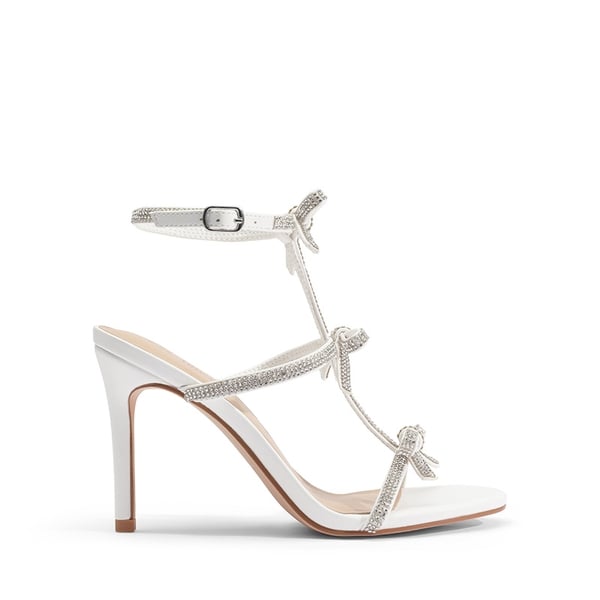 Rhinestone Bow Stiletto Sandals - WHITE - 1