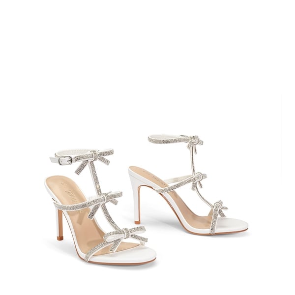 Rhinestone Bow Stiletto Sandals - WHITE - 3