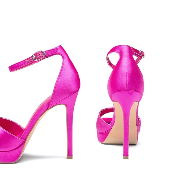 Peep Toe Stiletto Heel Sandals - HOT PINK-SATIN - 4