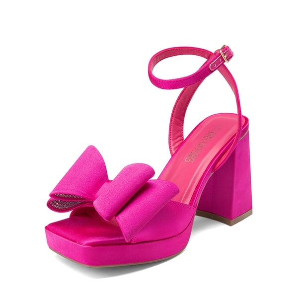 Bow Platform Chunky Sandals - HOT PINK-SATIN -  0