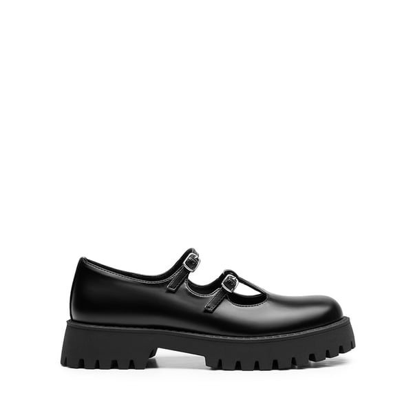 Double-strap Mary Jane Chunky Pumps - BLACK-PU - 3