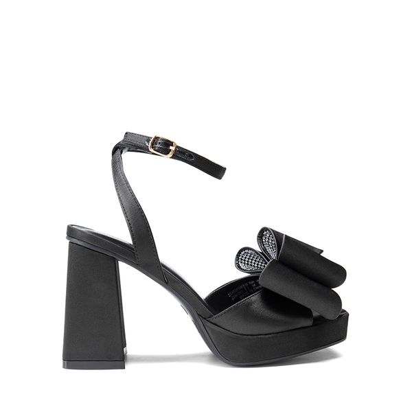 Bow Platform Chunky Sandals - BLACK-SATIN - 3