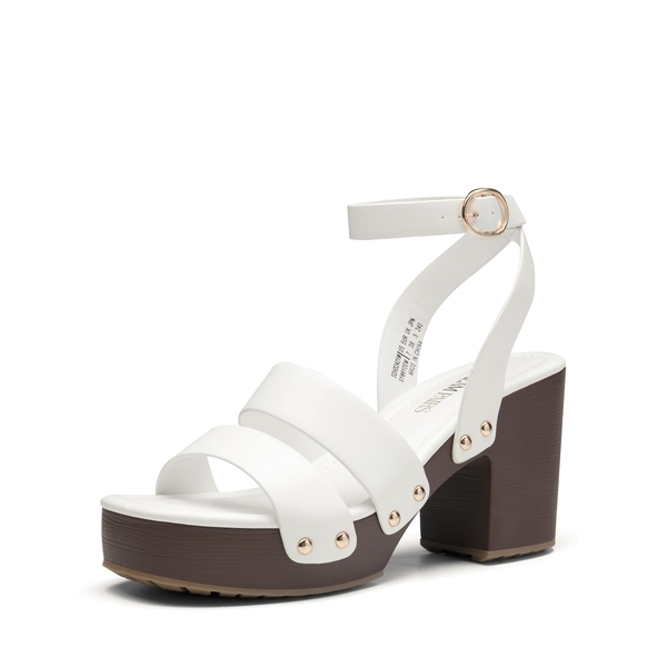 Platform Wood Grain Pattern Heel Sandals - WHITE-PU -  0