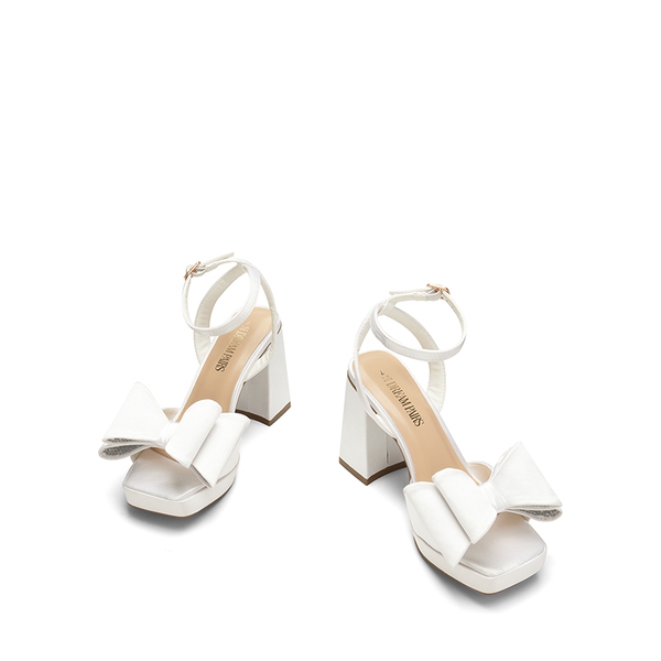 Bow Platform Chunky Sandals - WHITE-SATIN - 6