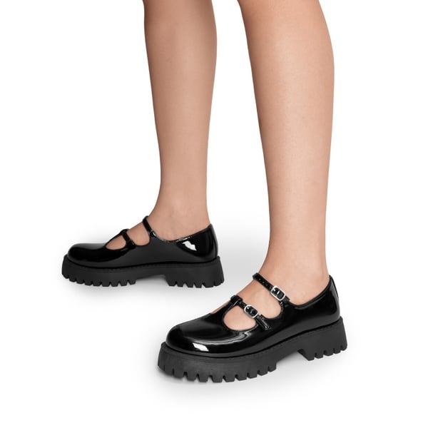 Double-strap Mary Jane Chunky Pumps - BLACK-PAT - 1