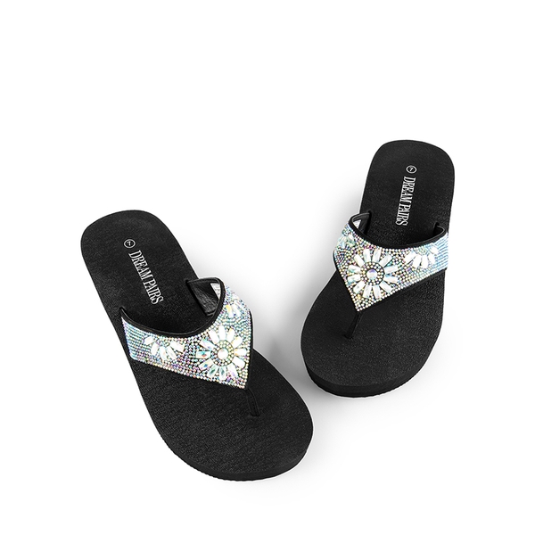 Platform Rhinestone Thong Sandals - MULTI FLOWER - 3