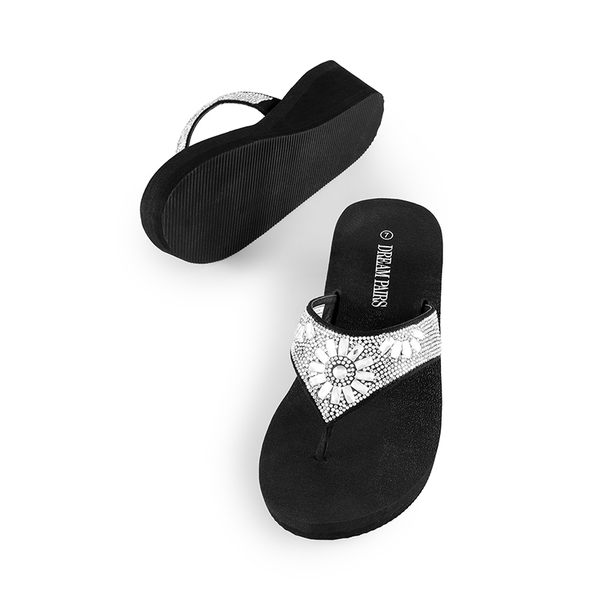 Platform Rhinestone Thong Sandals - FLOWER - 4