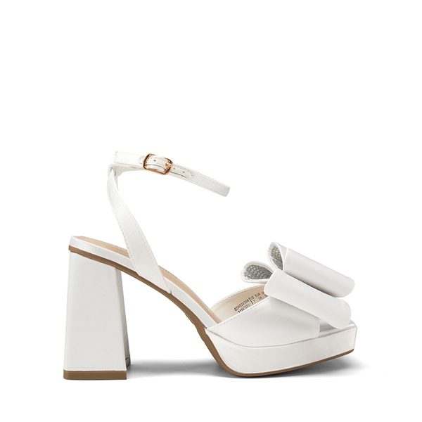 Bow Platform Chunky Sandals - WHITE-SATIN - 3