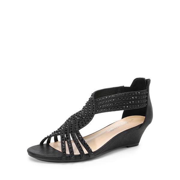 Rhinestone Wedge Sandals - BLACK -  0