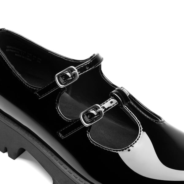 Double-strap Mary Jane Chunky Pumps - BLACK-PAT - 5