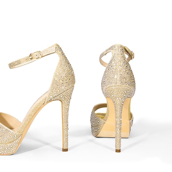 Peep Toe Stiletto Heel Sandals - GOLD-RHINESTONE - 4