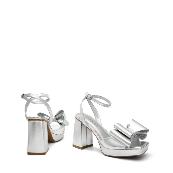 Bow Platform Chunky Sandals - SILVER-PU - 5