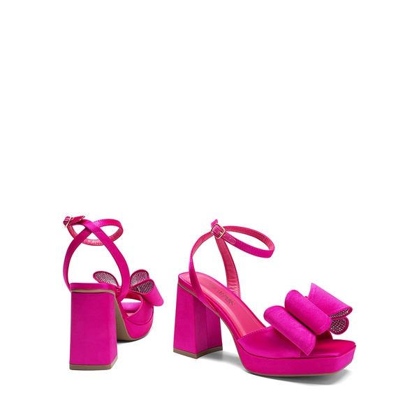 Bow Platform Chunky Sandals - HOT PINK-SATIN - 5