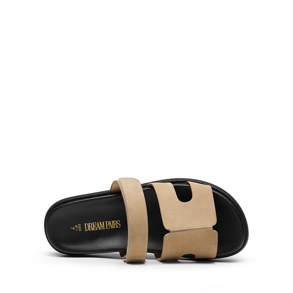 Geometric Cutout Slide Sandals - KHAKI-NUBUCK - 4