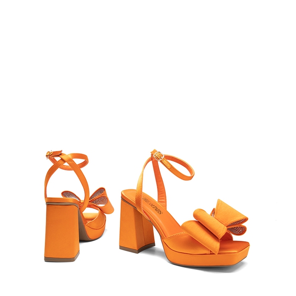 Bow Platform Chunky Sandals - ORANGE-SATIN - 5