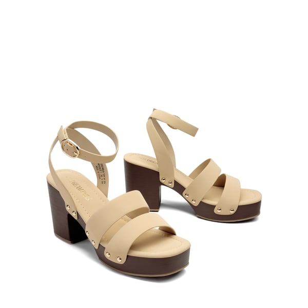 Platform Wood Grain Pattern Heel Sandals - NUDE-NUBUCK - 5