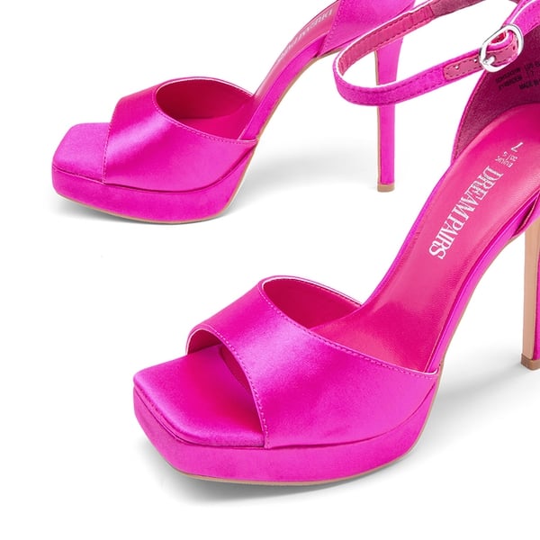Peep Toe Stiletto Heel Sandals - HOT PINK-SATIN - 5