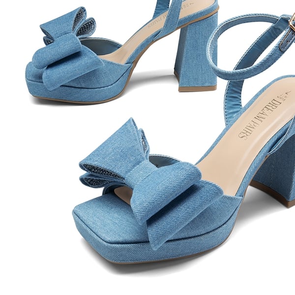 Bow Platform Chunky Sandals - DENIM BLUE - 4