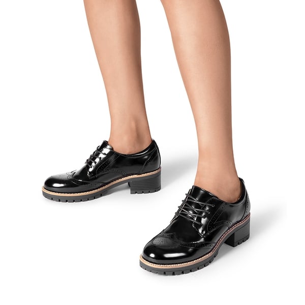 Lace Up Brogue Oxfords - BLACK-PAT - 1