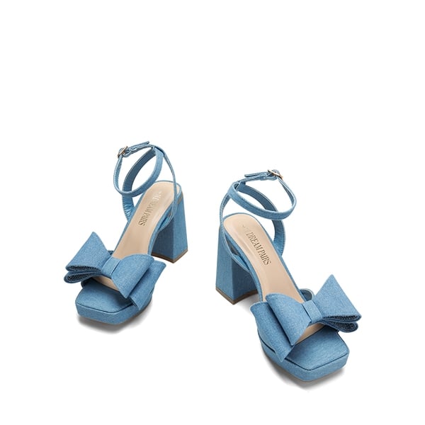 Bow Platform Chunky Sandals - DENIM BLUE - 6
