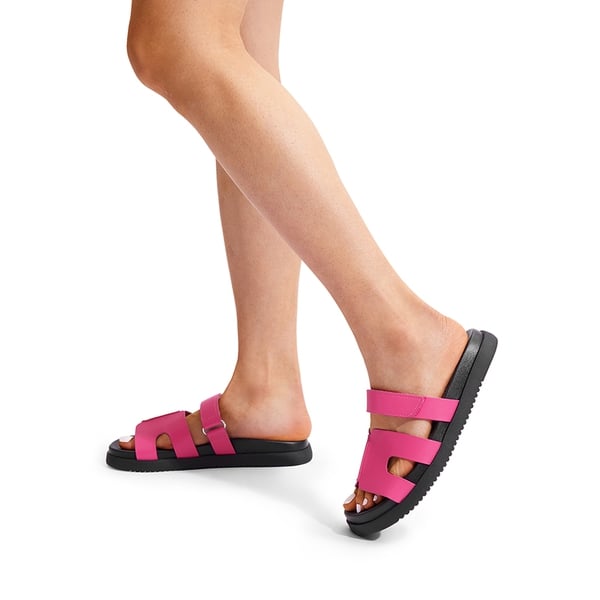 Geometric Cutout Slide Sandals - HOT PINK - 1
