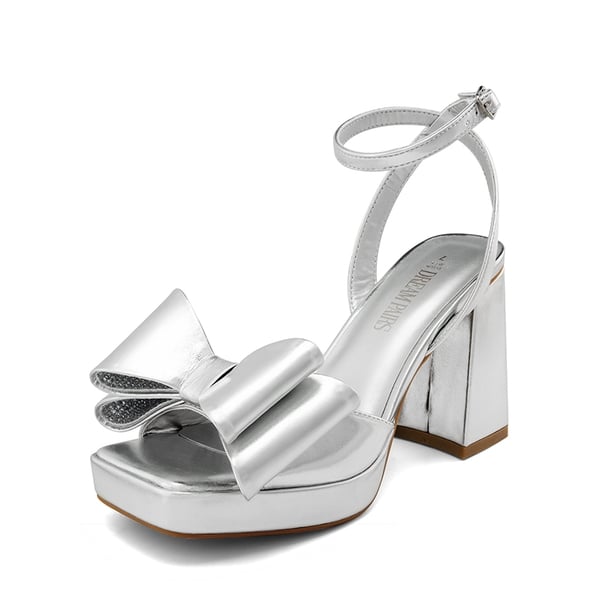Bow Platform Chunky Sandals - SILVER-PU -  0