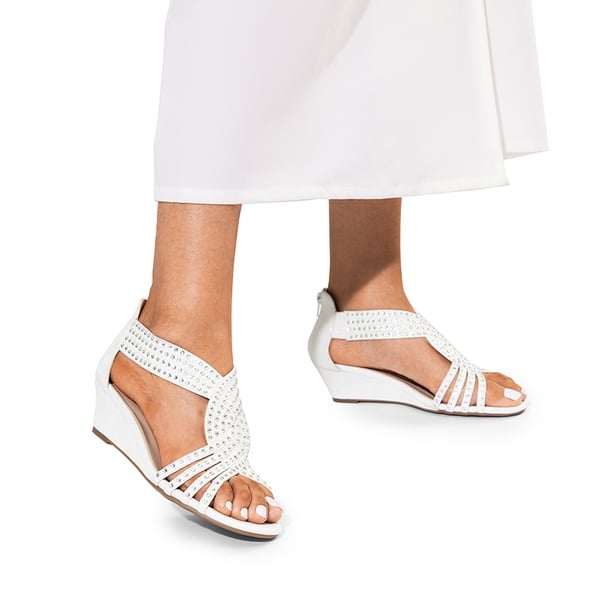 Rhinestone Wedge Sandals - WHITE - 2