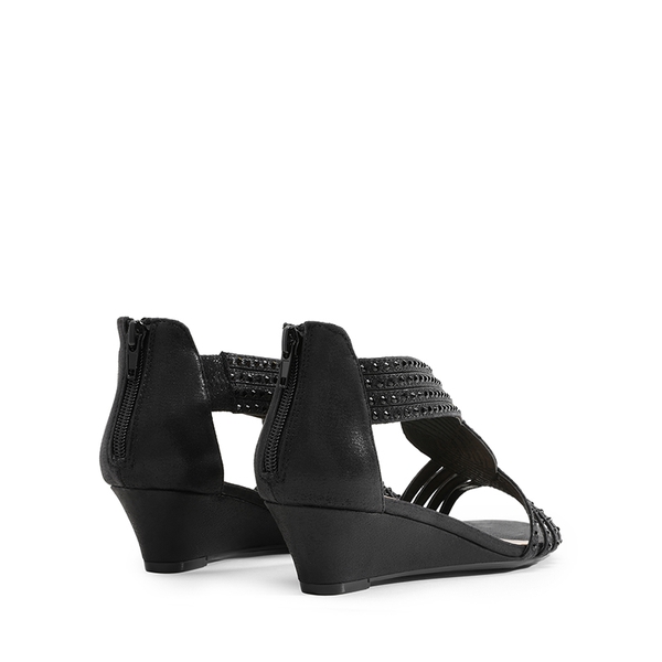 Rhinestone Wedge Sandals - BLACK - 4