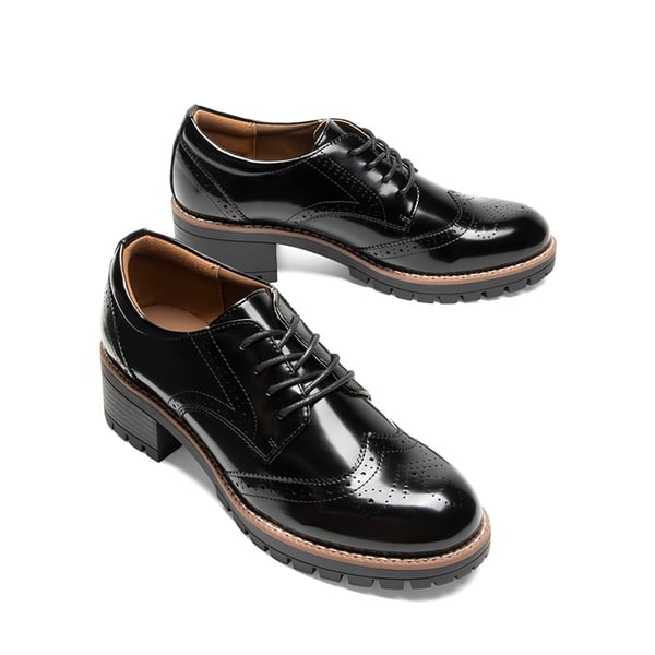Lace Up Brogue Oxfords - BLACK-PAT - 5