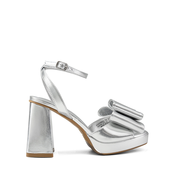 Bow Platform Chunky Sandals - SILVER-PU - 3