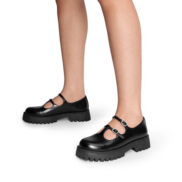 Double-strap Mary Jane Chunky Pumps - BLACK-PU - 1
