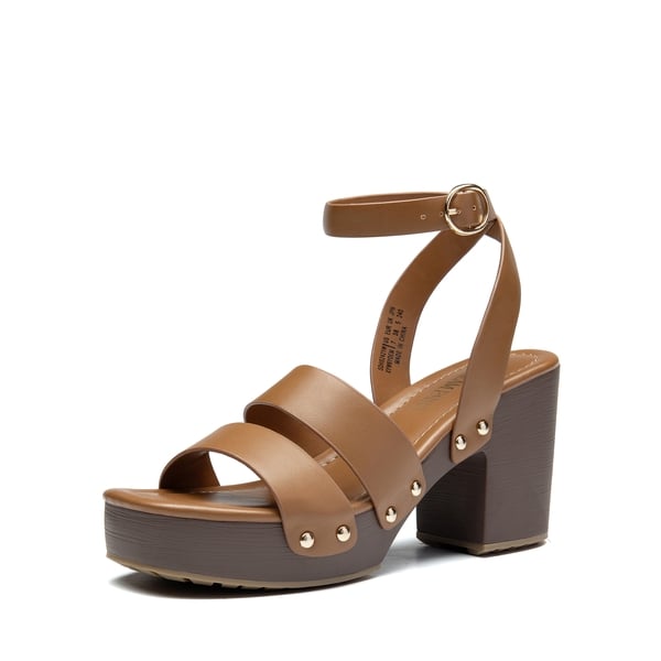 Platform Wood Grain Pattern Heel Sandals - BROWN-PU -  0