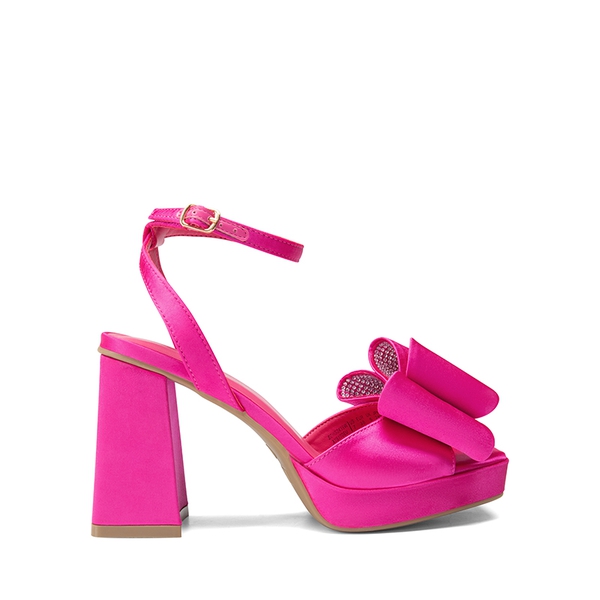 Bow Platform Chunky Sandals - HOT PINK-SATIN - 3