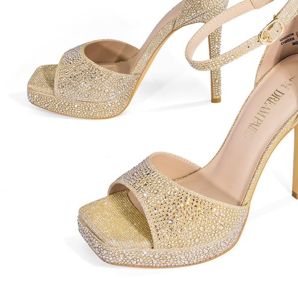 Peep Toe Stiletto Heel Sandals - GOLD-RHINESTONE - 5