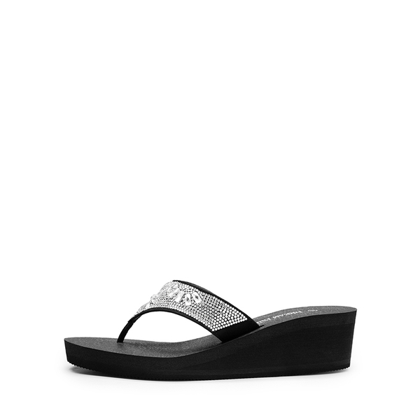 Platform Rhinestone Thong Sandals - FLOWER - 1