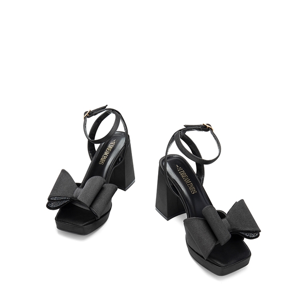 Bow Platform Chunky Sandals - BLACK-SATIN - 6