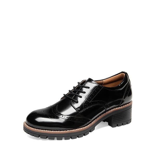 Lace Up Brogue Oxfords - BLACK-PAT -  0