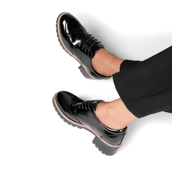 Lace Up Brogue Oxfords - BLACK-PAT - 2