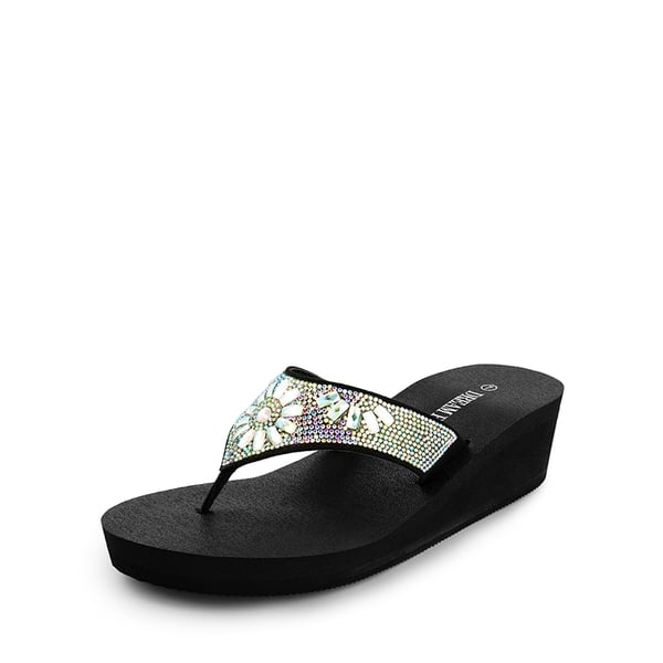 Platform Rhinestone Thong Sandals - MULTI FLOWER -  0