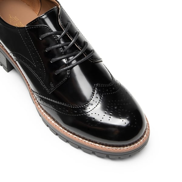 Lace Up Brogue Oxfords - BLACK-PAT - 6