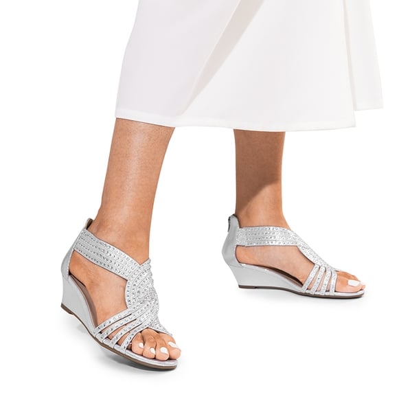 Rhinestone Wedge Sandals - SILVER - 2